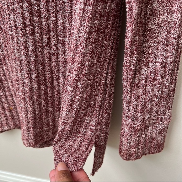Anthropologie Sunday in Brooklyn Low V-Neck Ribbed Sweater Heathered Burgundy M - Picture 3 of 6